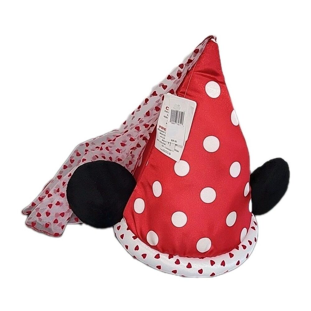 Disney Parks Princess Minnie Mouse Ears Red Princess Hat Hearts and Veil NWT
